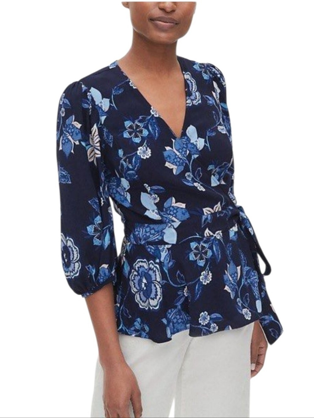 Women's Gap 3/4 Sleeve Floral Print Wrap Top Sz Med NWT